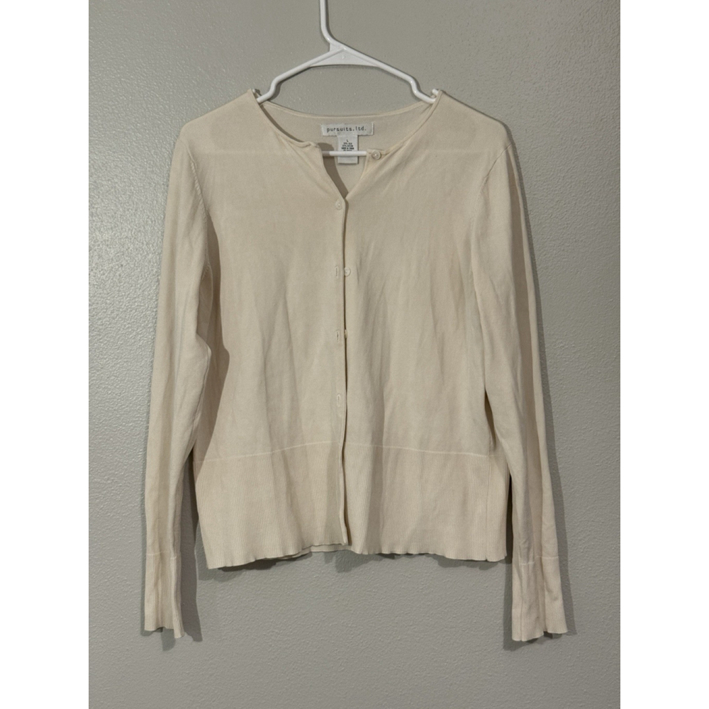 Pursuits LTD Silk Nylon cardigan Basic Classic Workwear Cream Size L Preppy